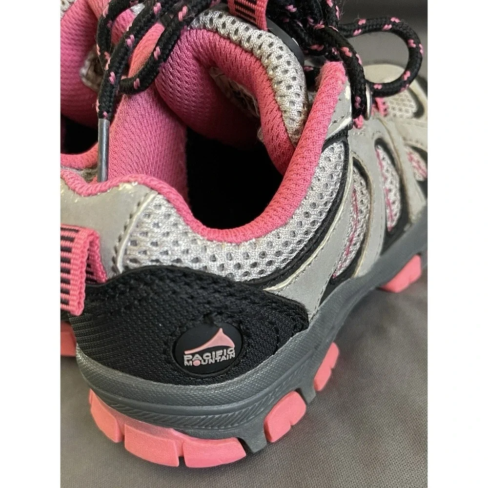 Pacific Mountain Youth Girls Shoe Size 10 Gray Pink Lace Up Hiking Camping